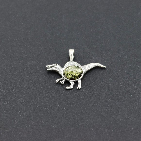 Sterling silver pendant with natural Baltic amber, dinosaur amber pendant - Picture 2 of 8